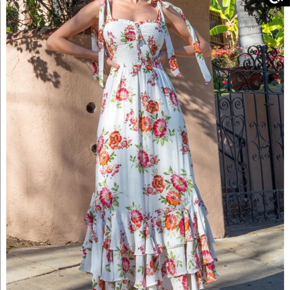 Trisha Dress- midi floral dress with shoulder ties - Picture 3 of 5